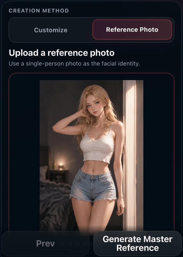 Reference photo setup for an original fictional AI character