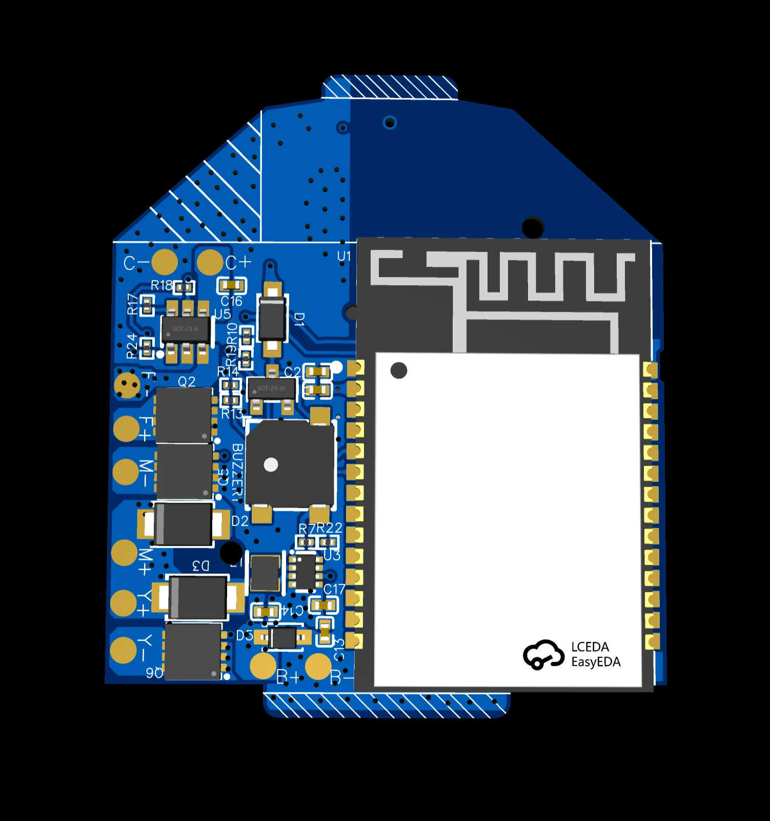 Component side of the Pulsar control board design with the ESP32-C5 module